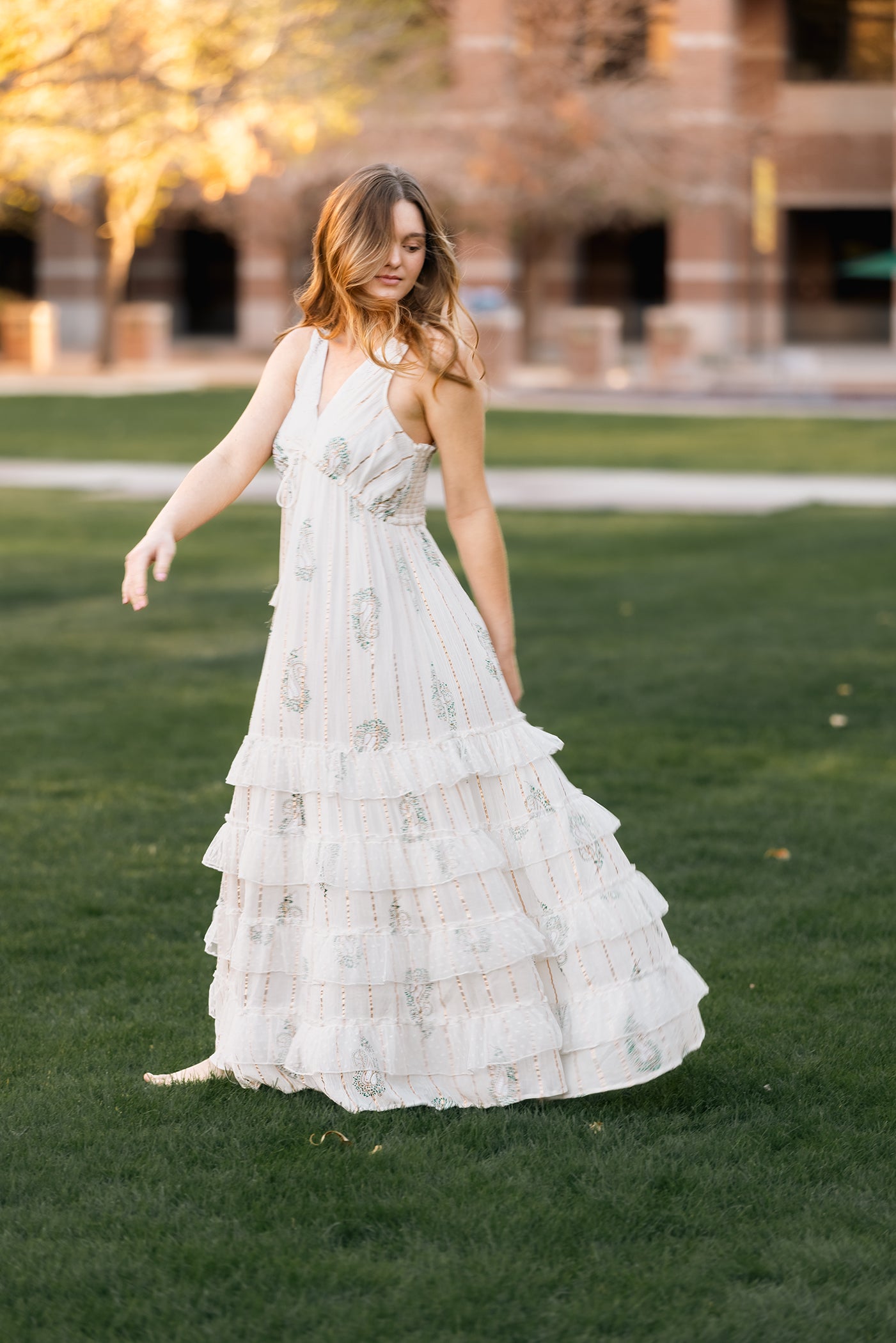 Lace Paisley Dress in White — flowy boho maxi with lace detail and adjustable straps