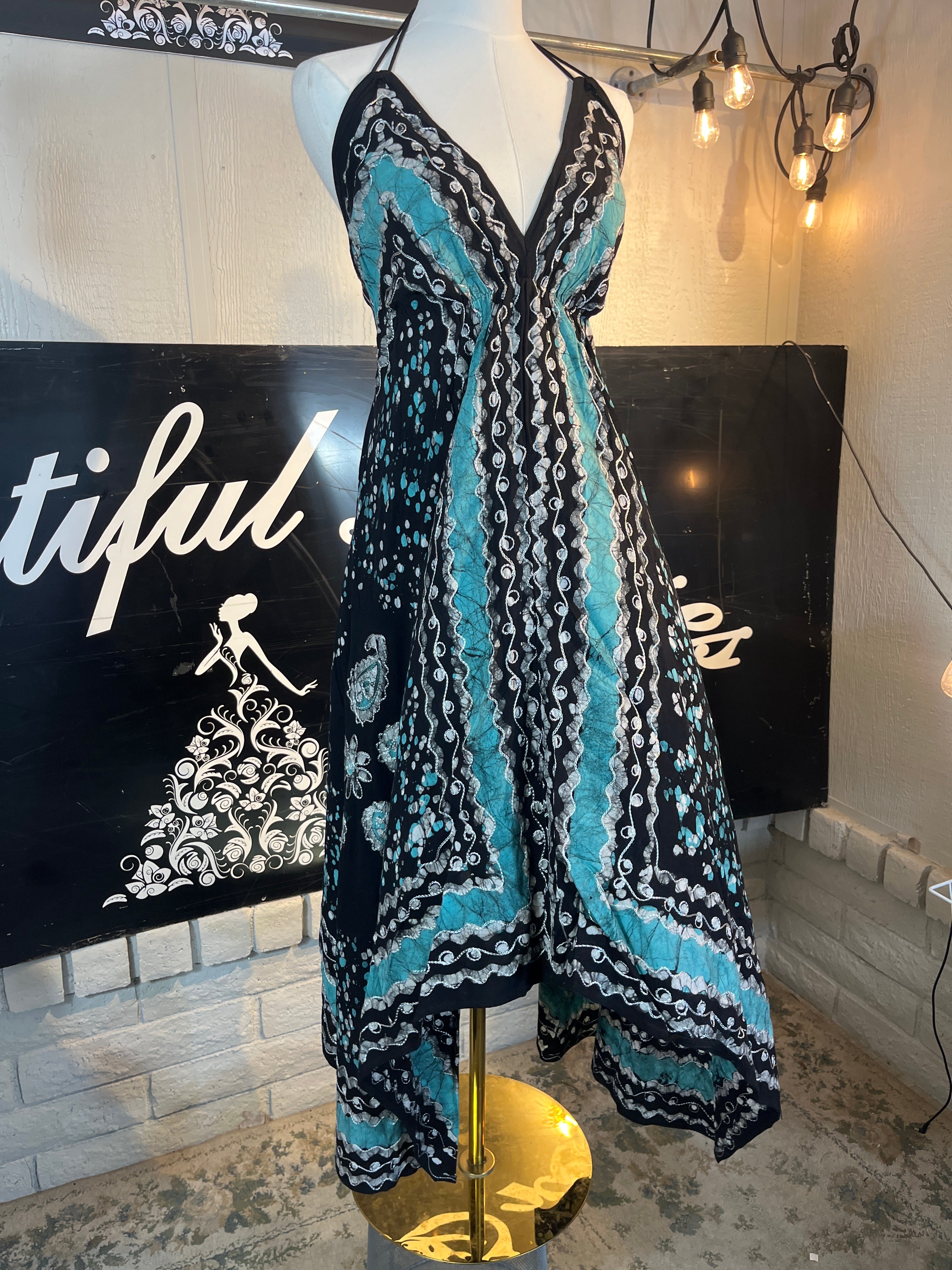 Teal Festival Halter Dress C5