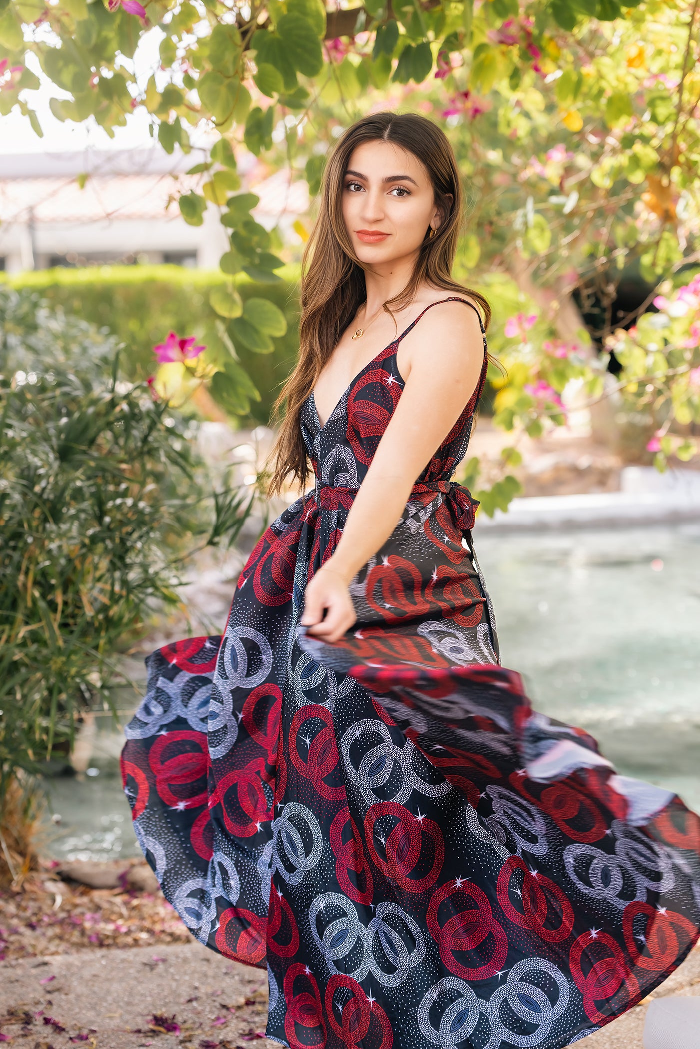 Vacation Dress Red & Black — vibrant boho maxi dress with adjustable straps