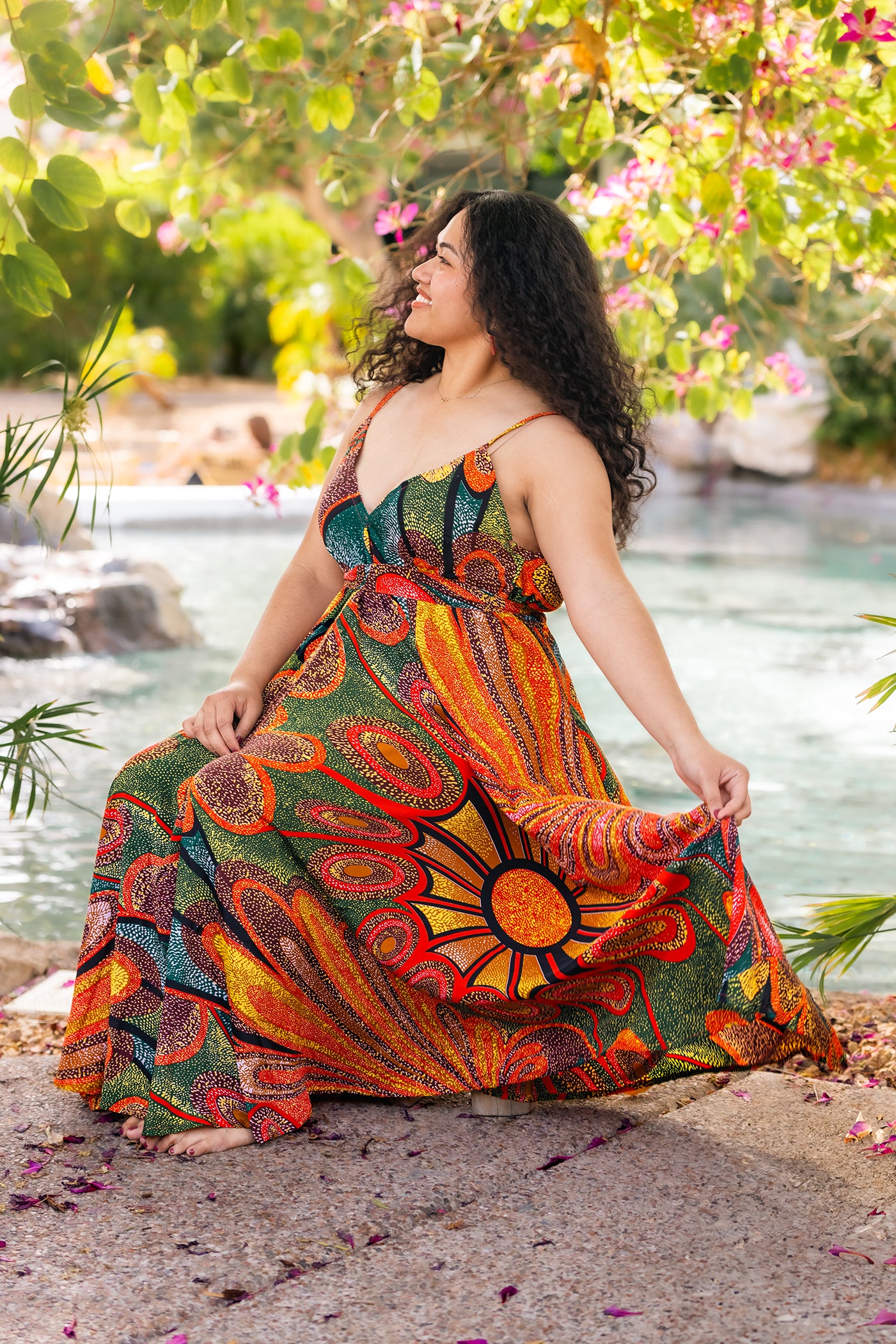 Vacation Dress Multi Color — vibrant orange boho maxi dress with adjustable straps