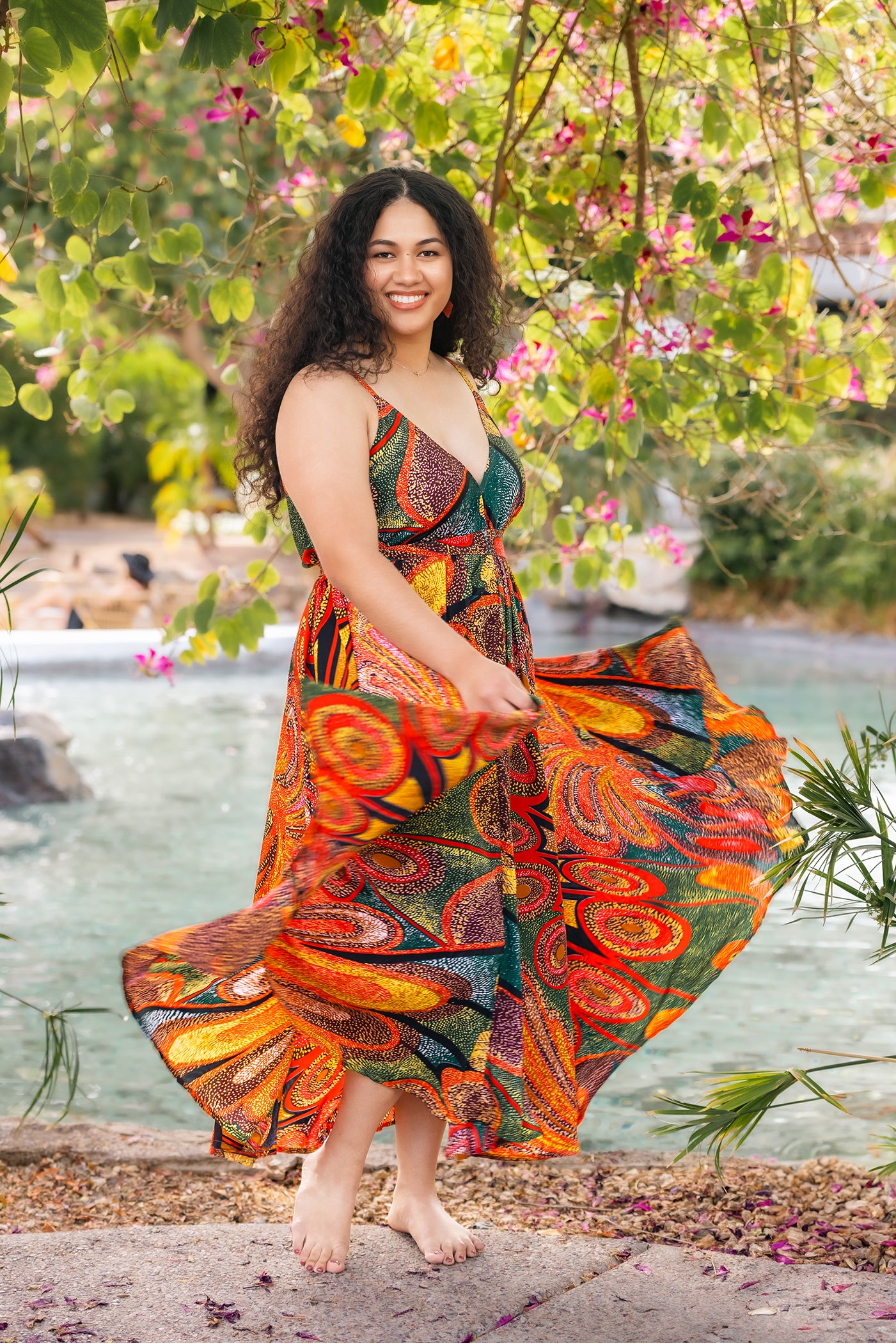 Vacation Dress Multi Color — vibrant orange boho maxi dress with adjustable straps
