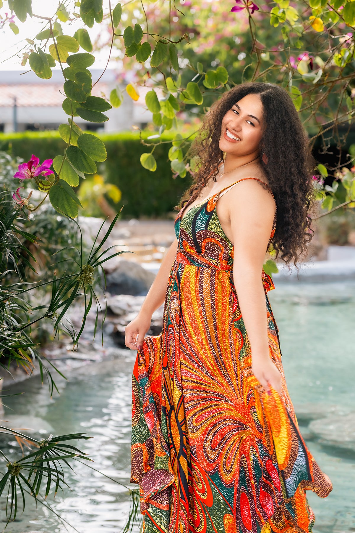 Vacation Dress Multi Color — vibrant orange boho maxi dress with adjustable straps