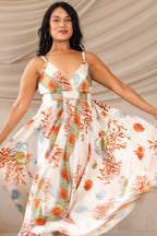Vacation Dreamy Dress in Cream — one-size silk & rayon maxi dress with adjustable straps