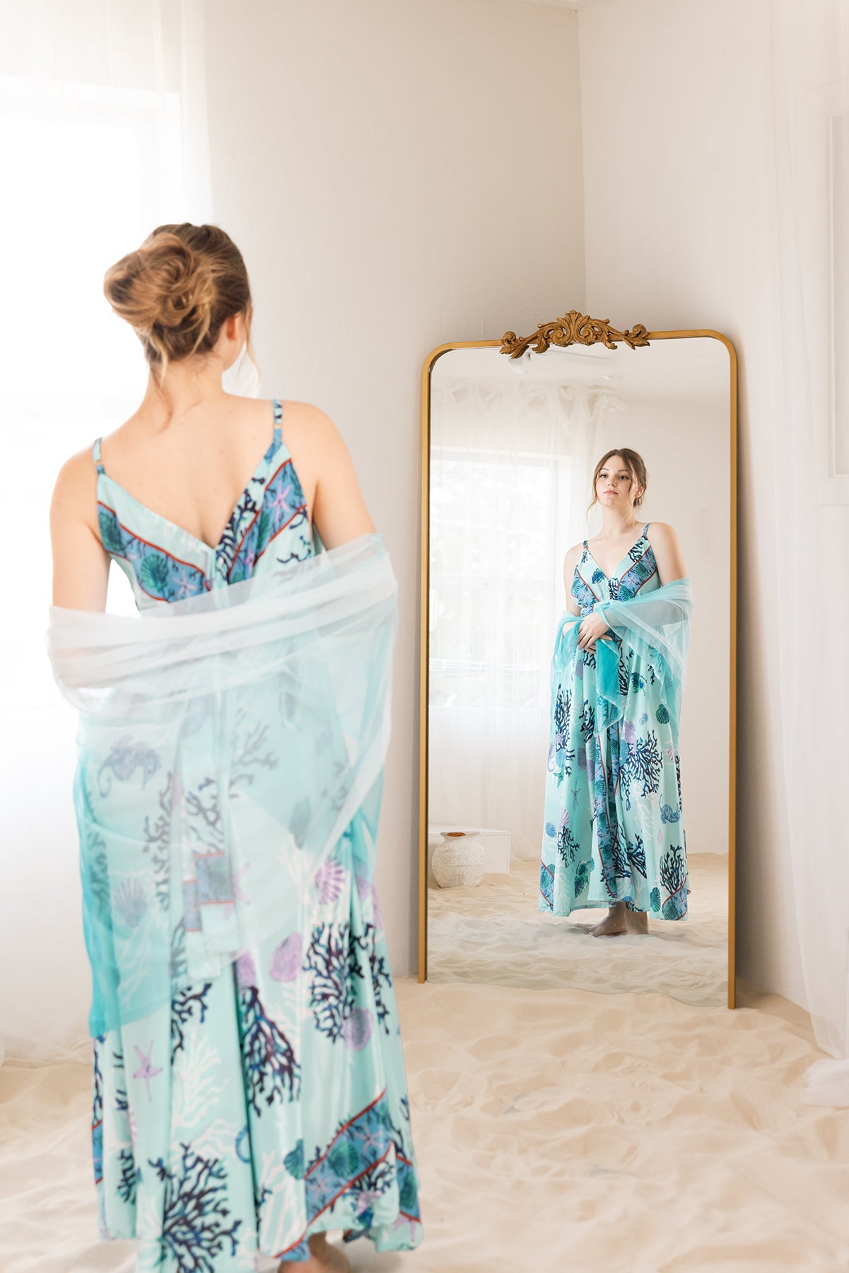 Vacation Dreamy Dress in Turquoise — one-size silk & rayon maxi dress with adjustable straps
