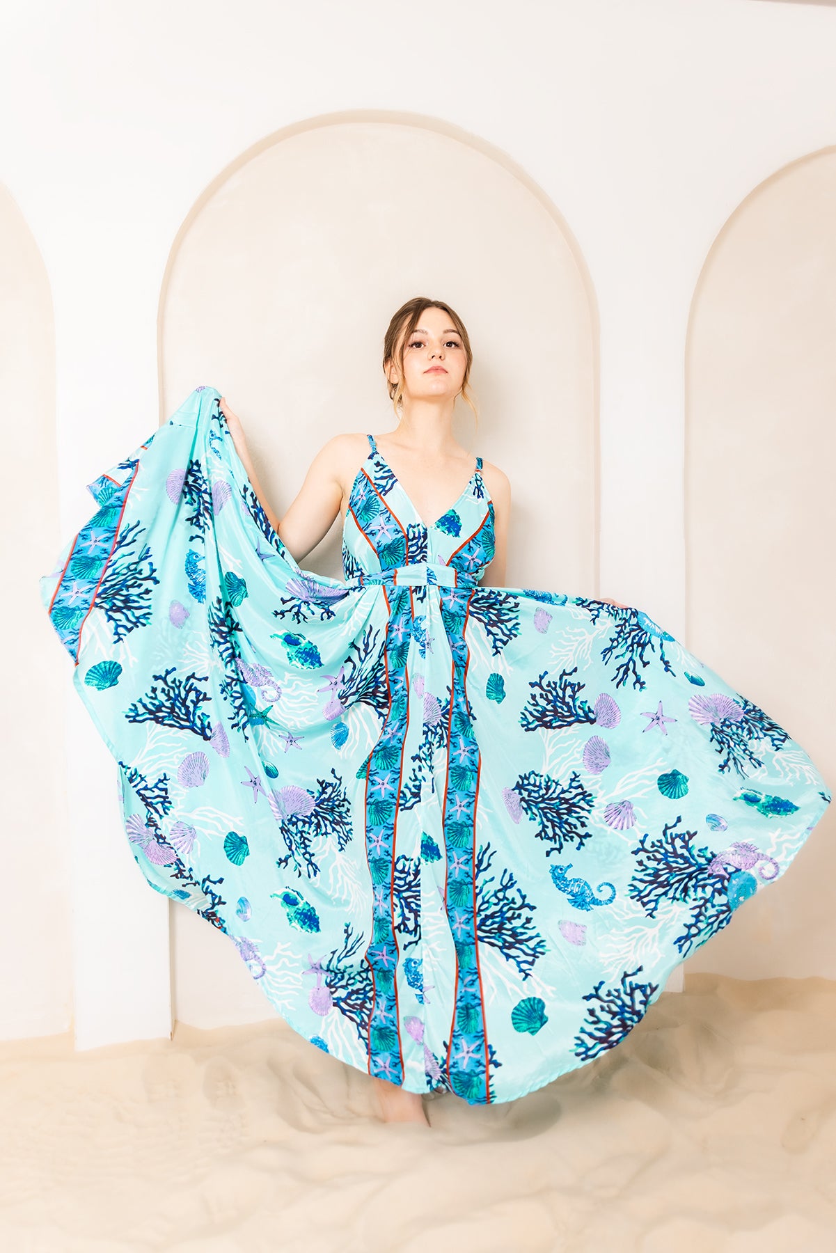 Vacation Dreamy Dress in Turquoise — one-size silk & rayon maxi dress with adjustable straps