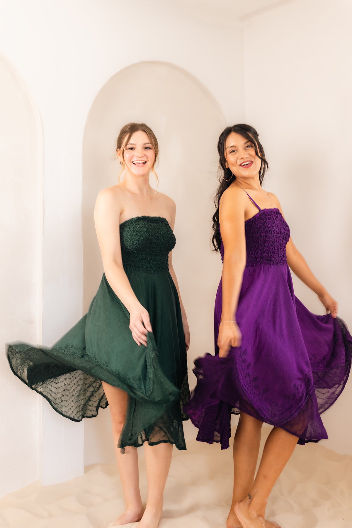 Celtic Ren Dress in Green — smocked boho midi dress, fits sizes 2-16