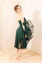 Celtic Ren Dress in Green — smocked boho midi dress, fits sizes 2-16