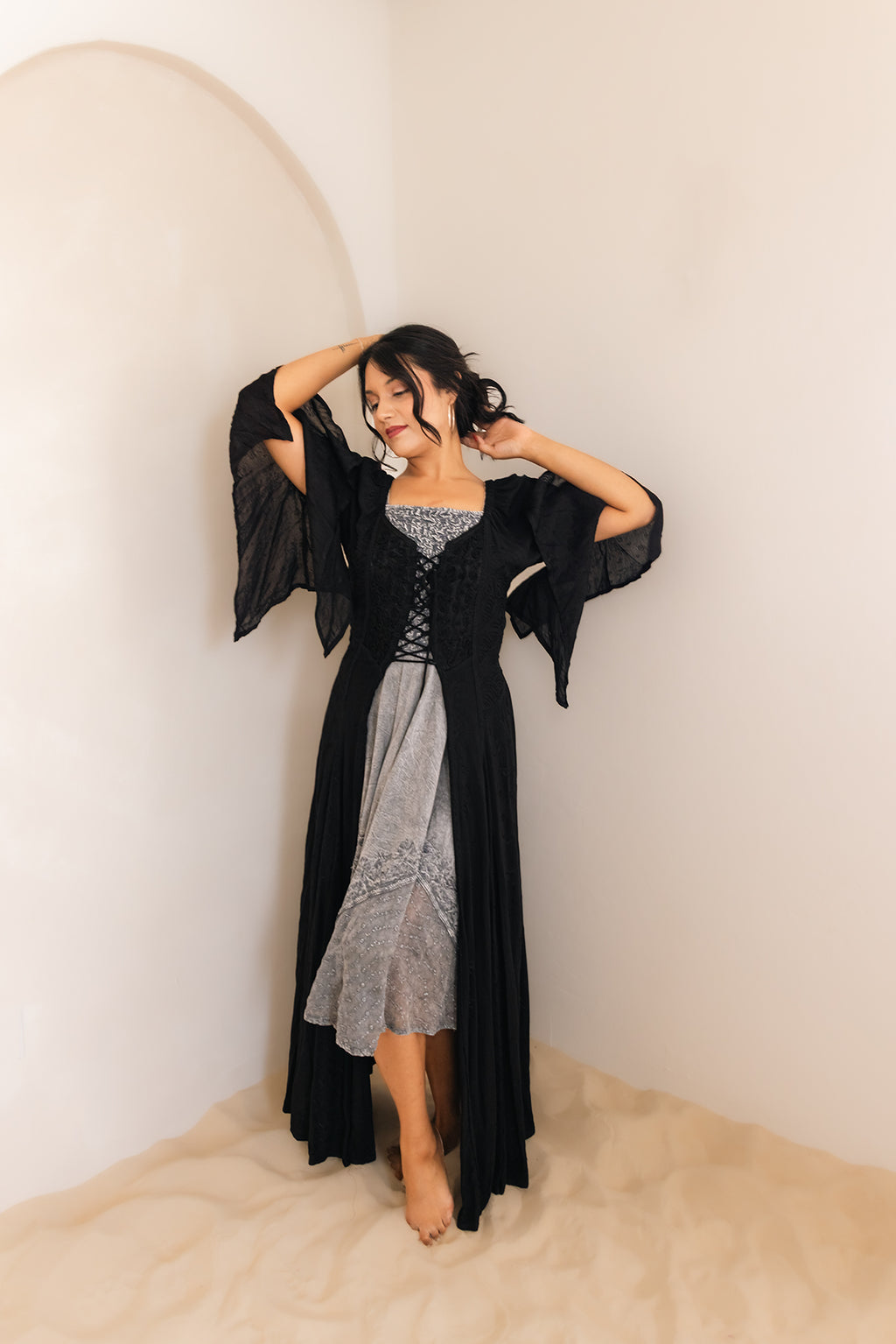 Black Renaissance Jacket — Celtic-inspired corset maxi dress in breathable rayon
