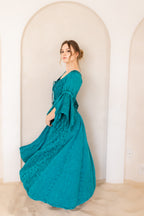 Turquoise Renaissance Jacket — Celtic-inspired corset maxi dress in breathable rayon