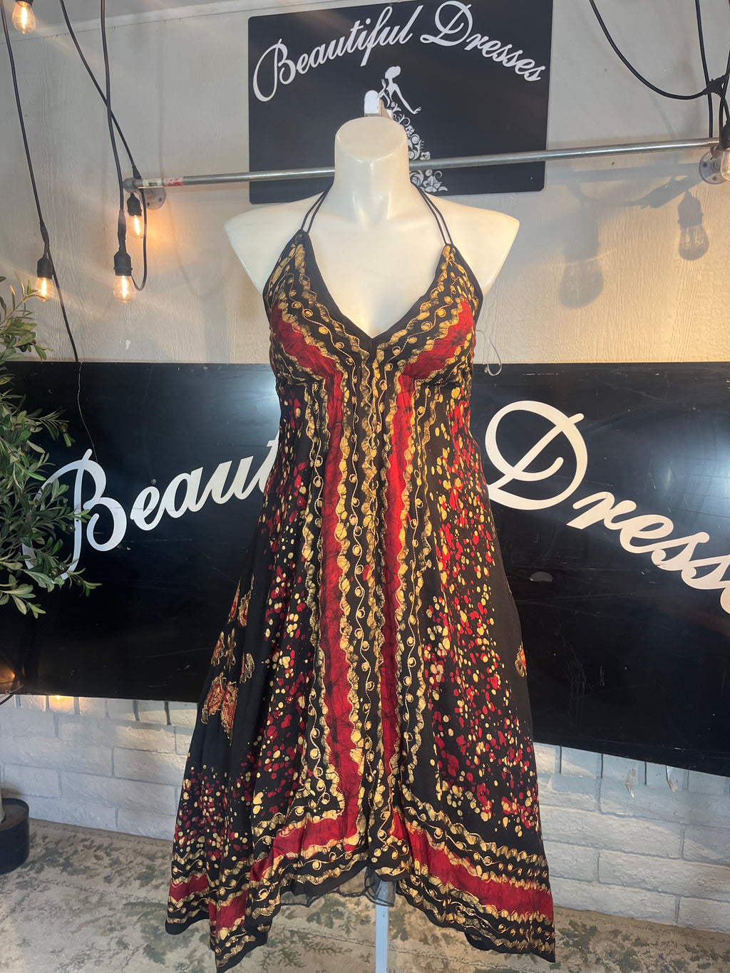 Red Batik Festival Halter Dress C3