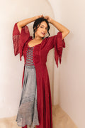 Burgundy Renaissance Jacket — Celtic-inspired corset maxi dress in breathable rayon