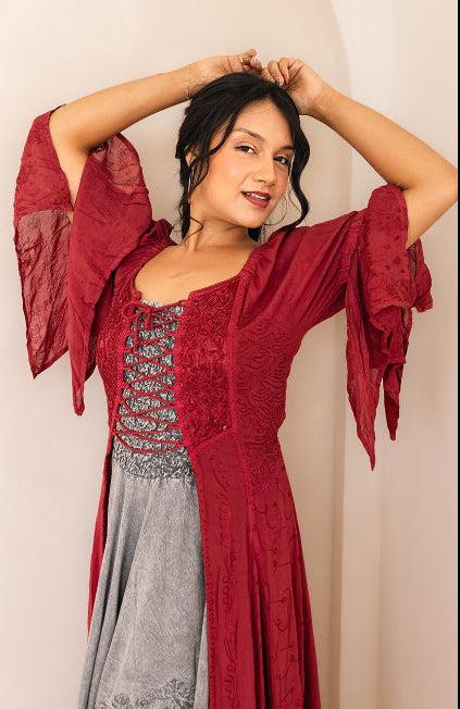 Burgundy Renaissance Jacket — Celtic-inspired corset maxi dress in breathable rayon