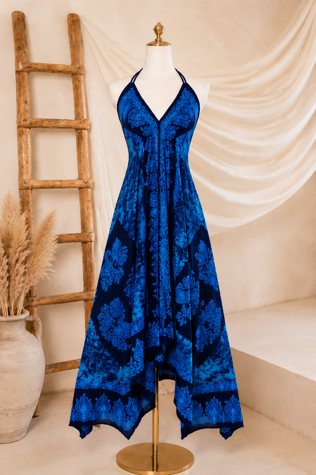 Turquoise Marbel Batik Vacation Dress C2