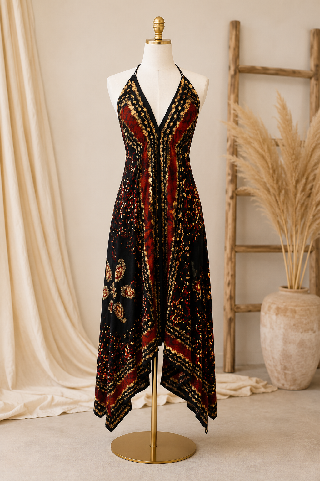 Red Batik Marble Halter Dress C3