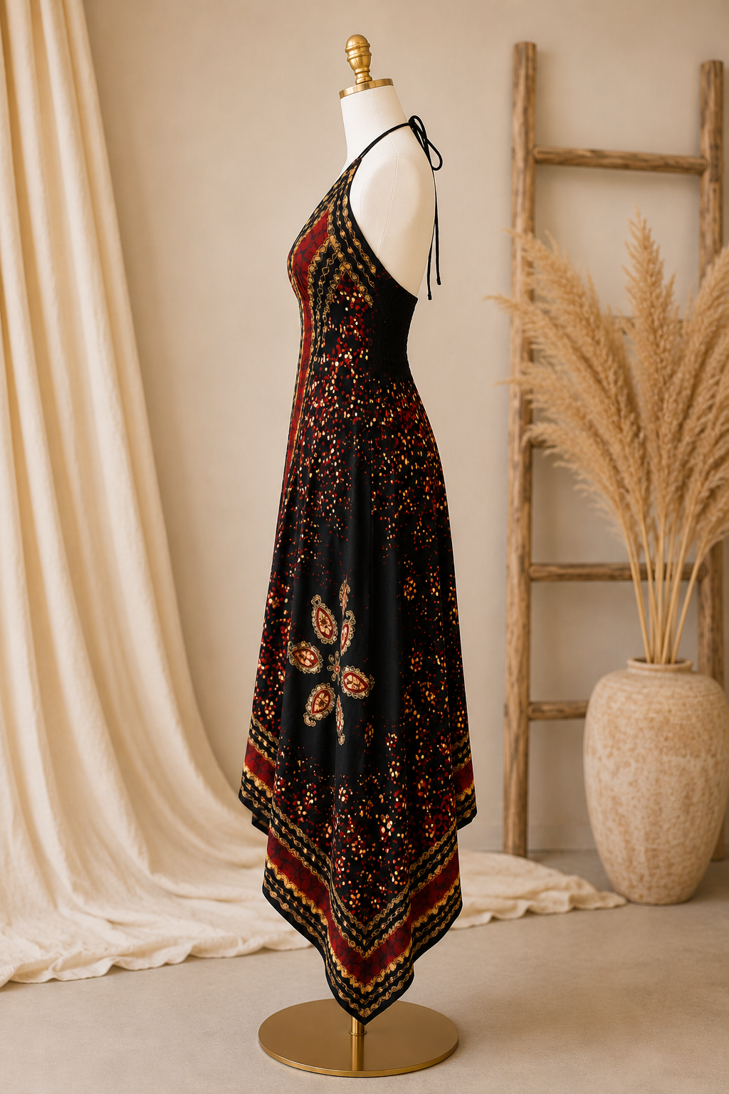 Red Batik Marble Halter Dress C3