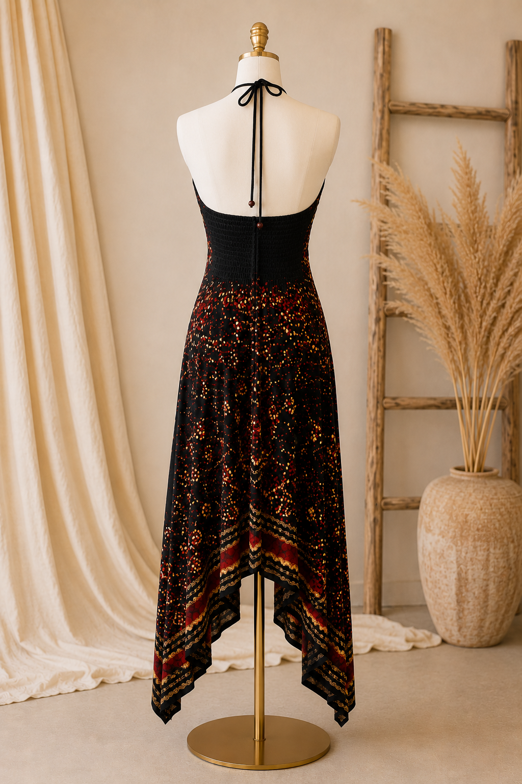 Red Batik Marble Halter Dress C3