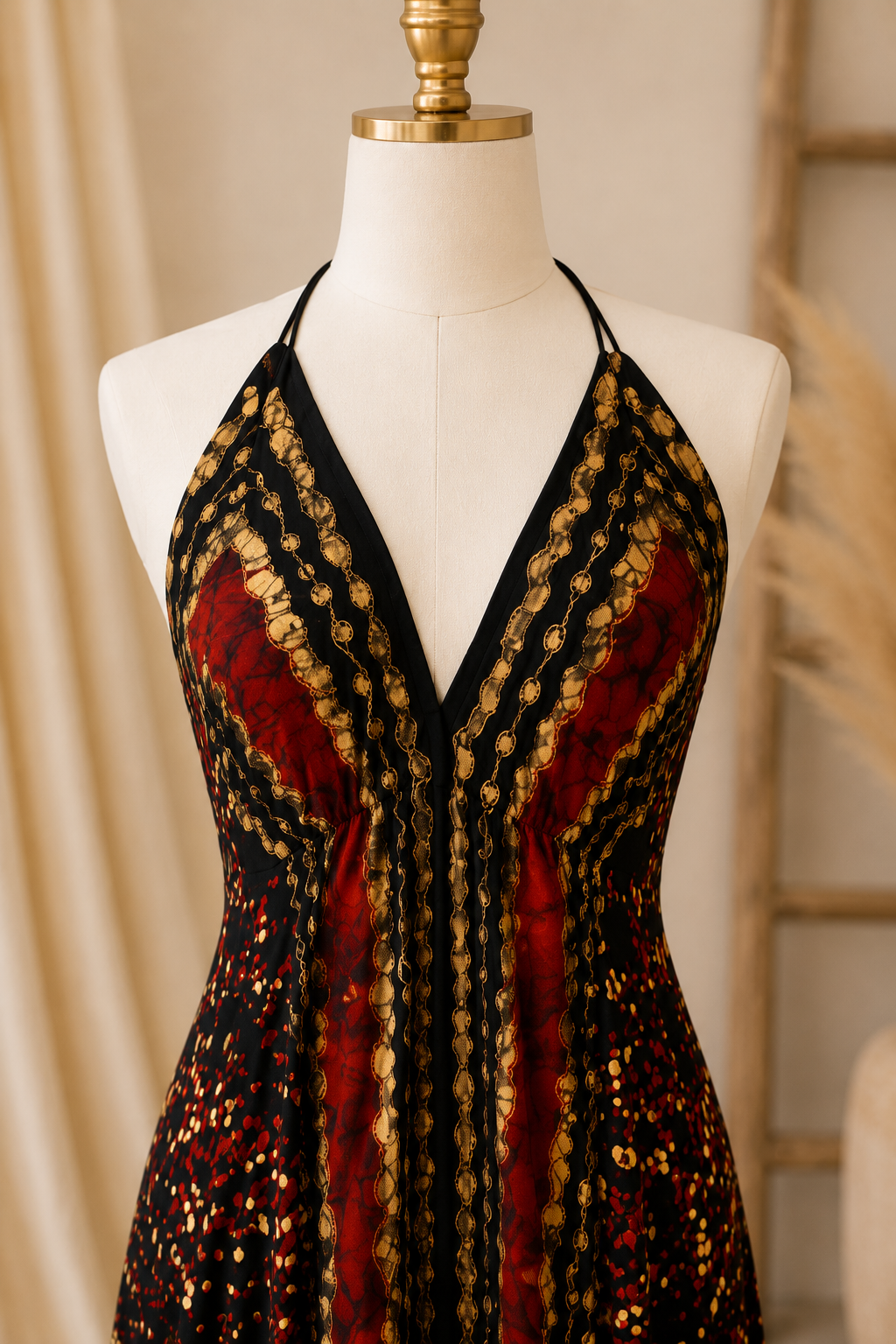 Red Batik Marble Halter Dress C3
