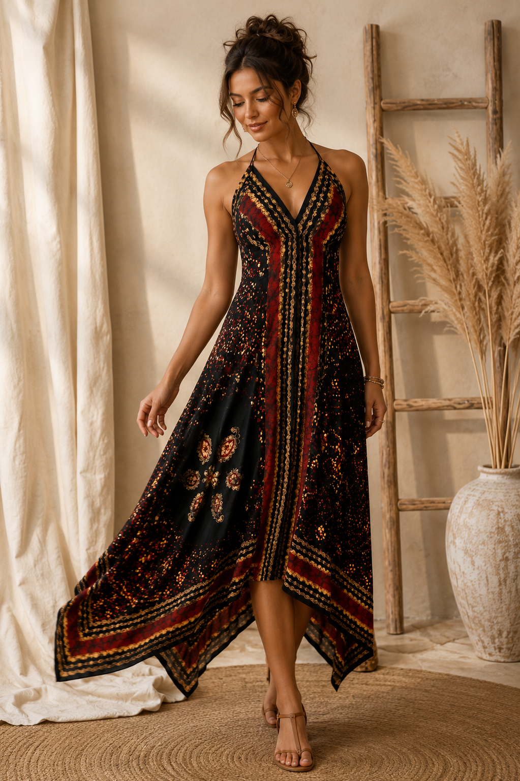 Red Batik Halter Dress – Festival Vacation – BeautifulDresses-AZ