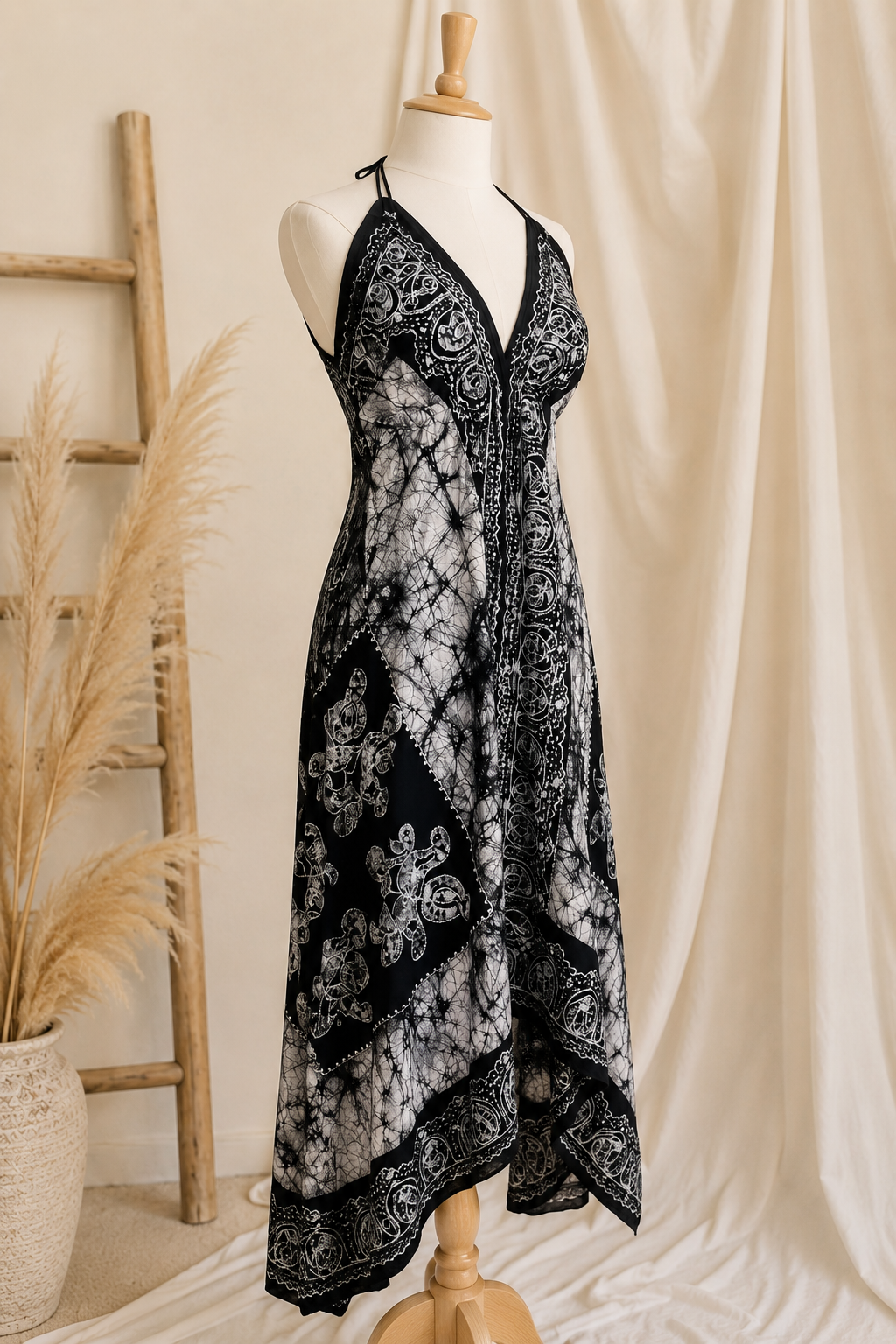Black White Batik Maxi Dress – Artisan Boho – BeautifulDresses-AZ