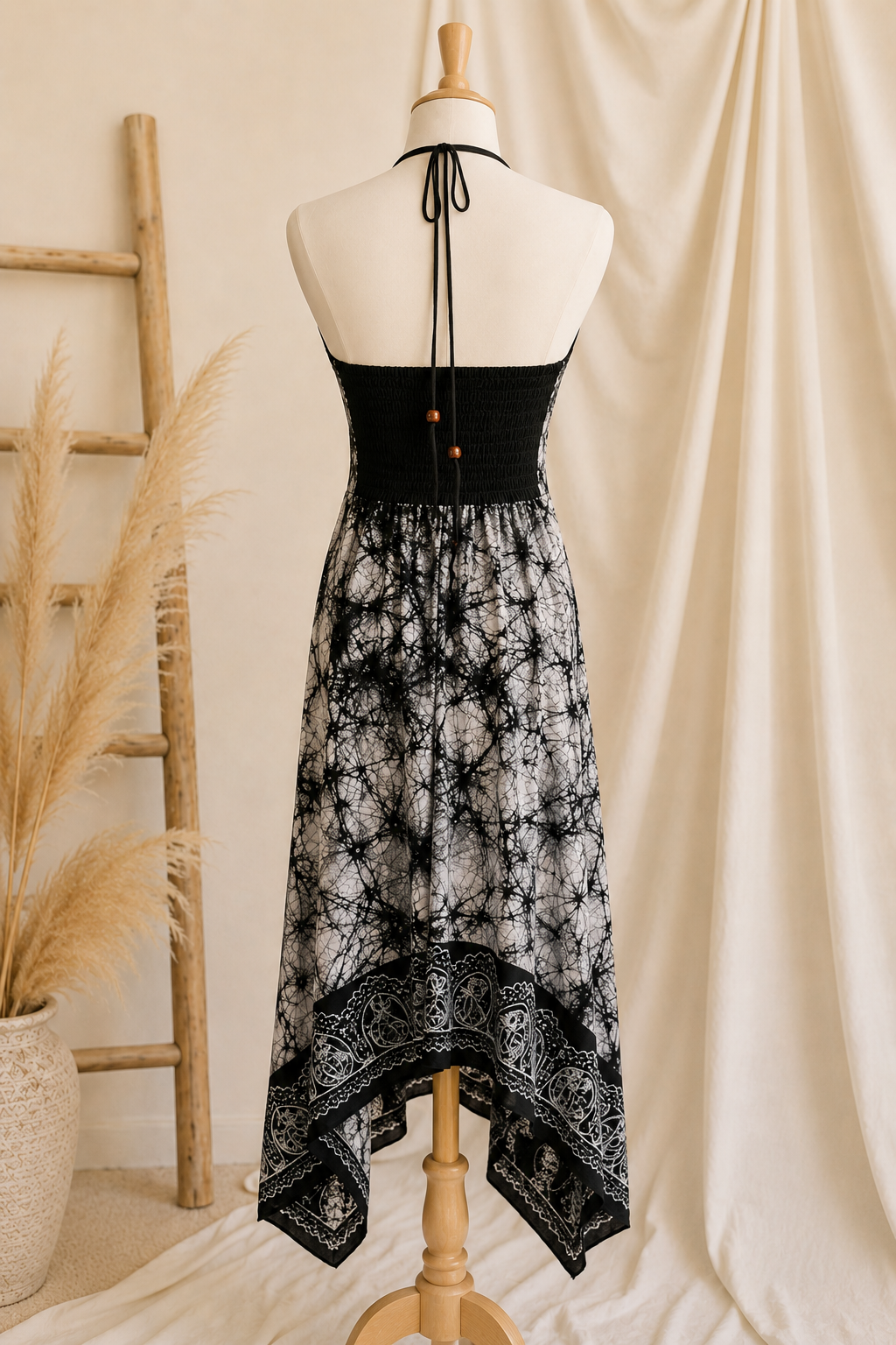 Black & White Marble Batik Vacation Dress C1