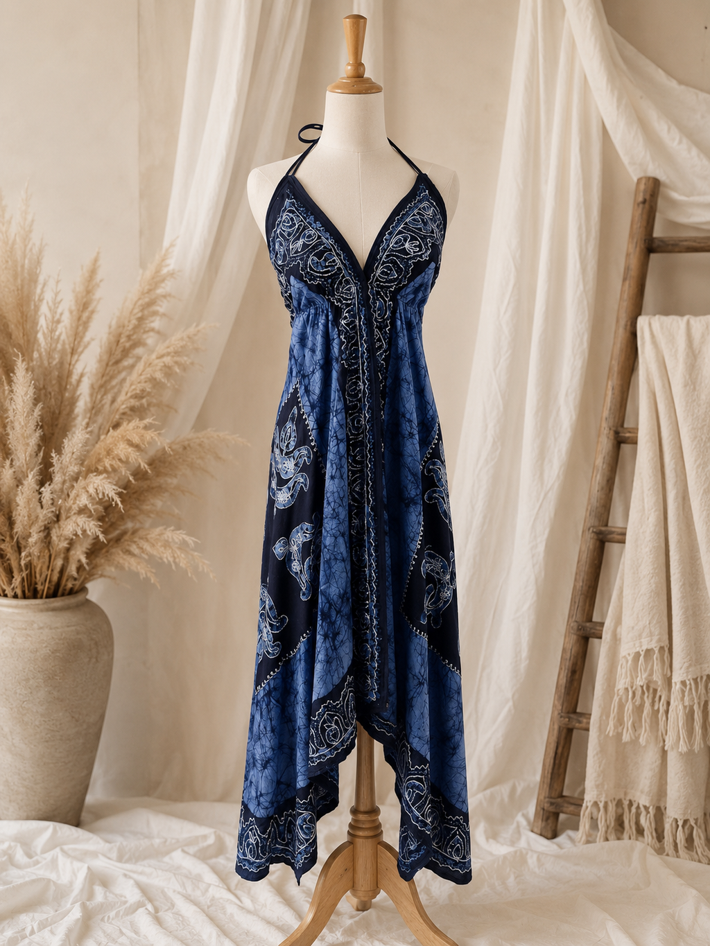 Blue Batik Vacation Marble Dress C4