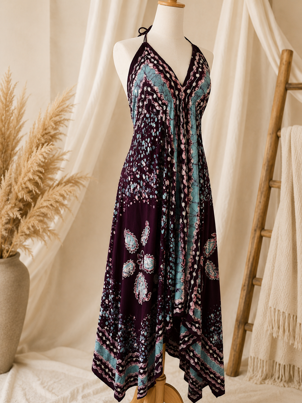 Burgundy Sage Festival Halter Dress