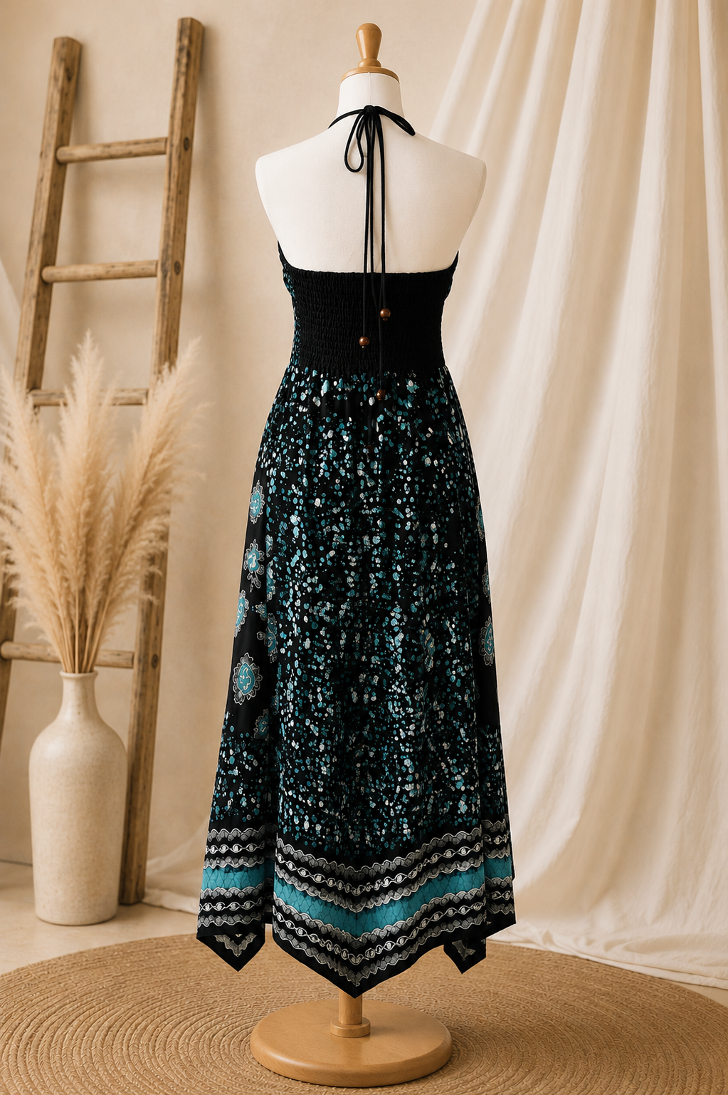 Teal Festival Halter Dress C5