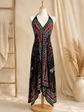 Burnt Red Festival Halter Dress