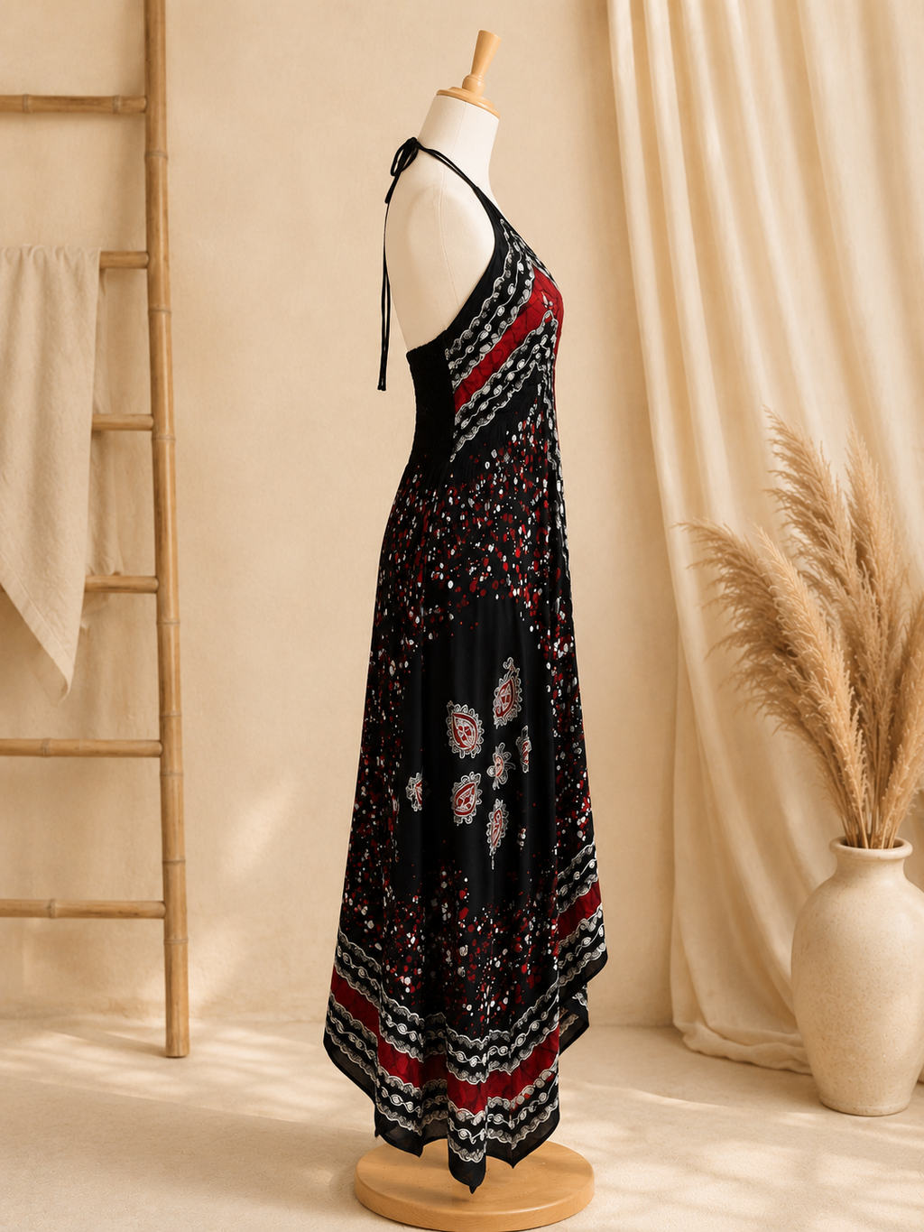 Burnt Red Festival Halter Dress