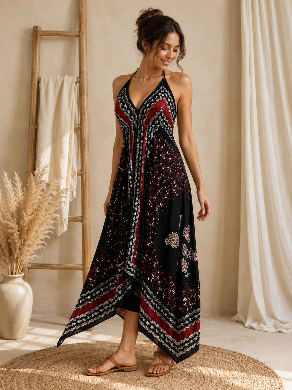 Burnt Red Festival Halter Dress
