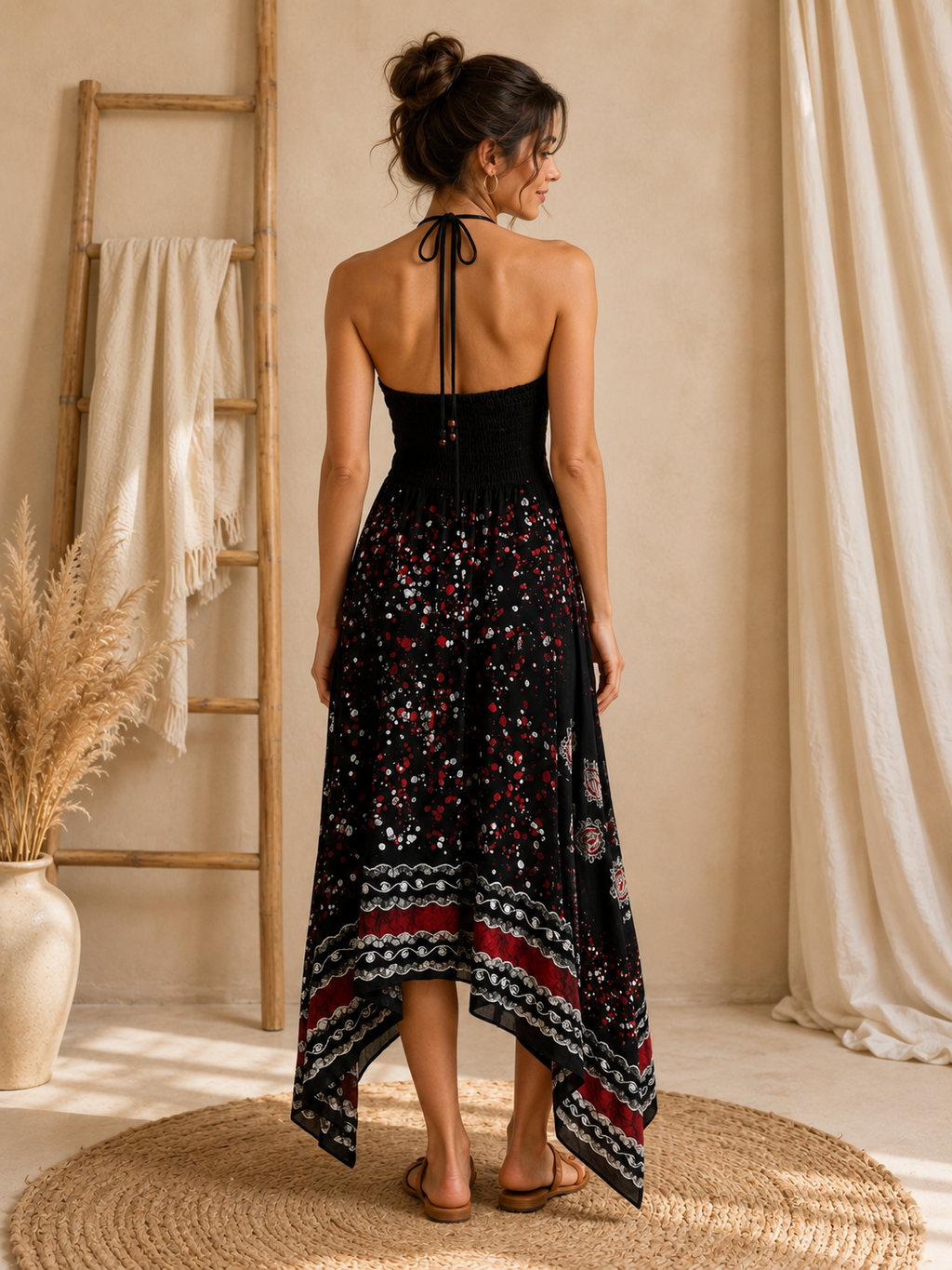 Burnt Red Festival Halter Dress