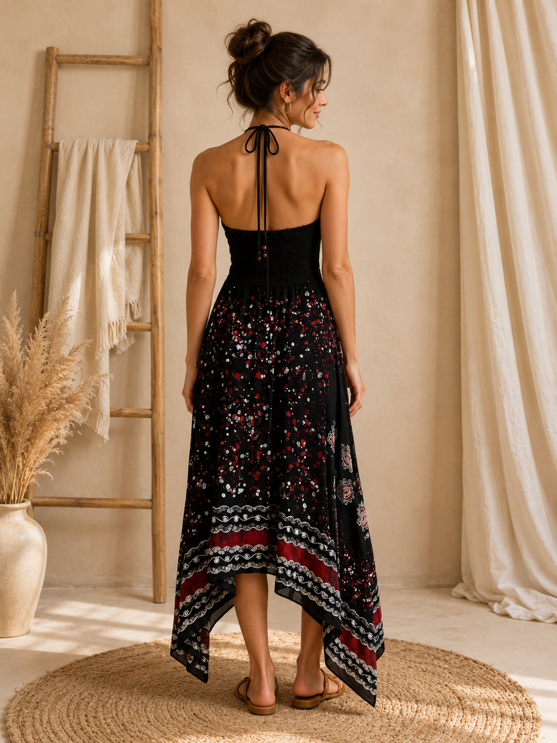 Burnt Red Festival Halter Dress C8