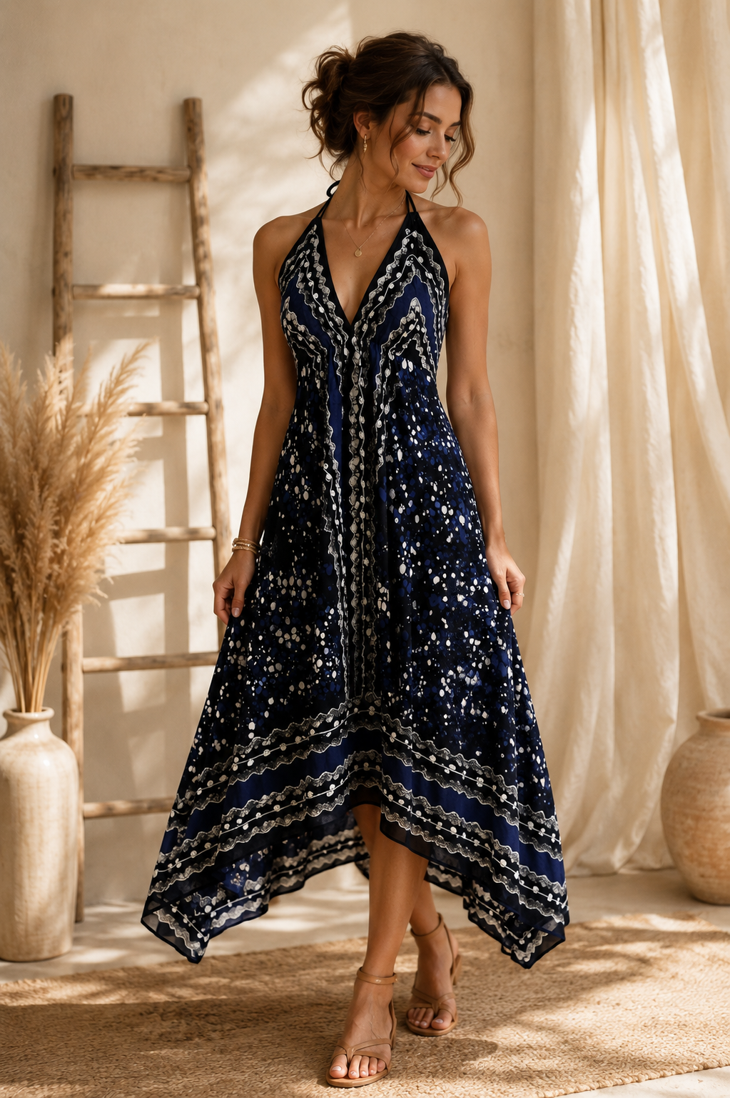 Blue Halter Festival Dress