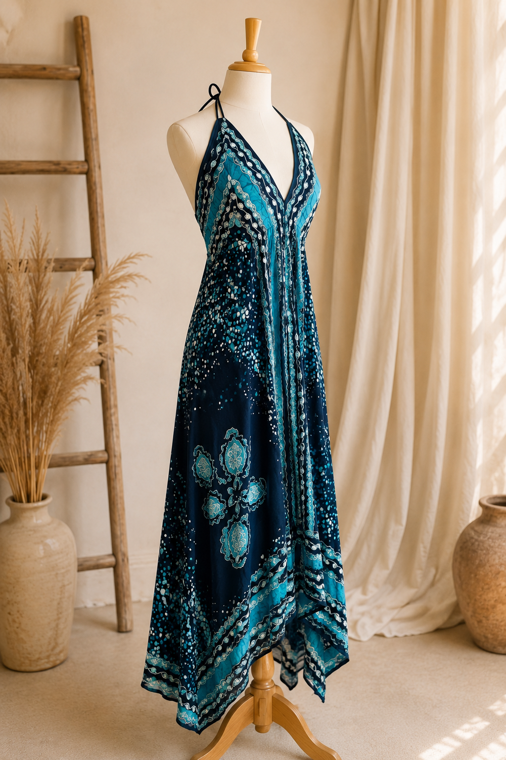 Turquoise Festival Halter Dress C9