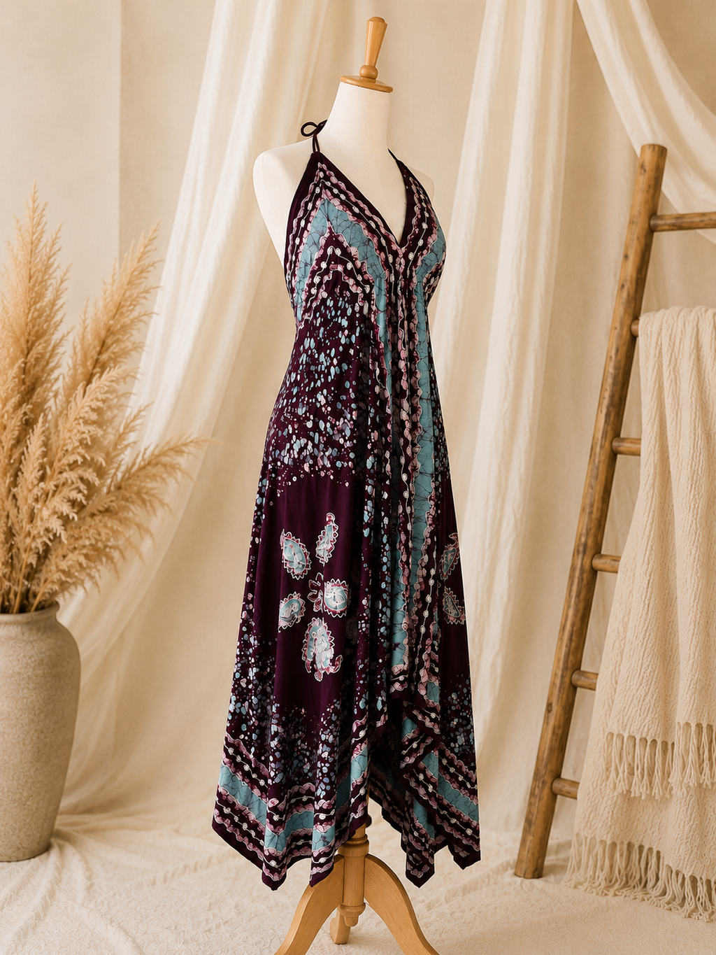 Burgundy Sage Festival Halter Dress