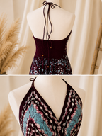 Burgundy Sage Festival Halter Dress