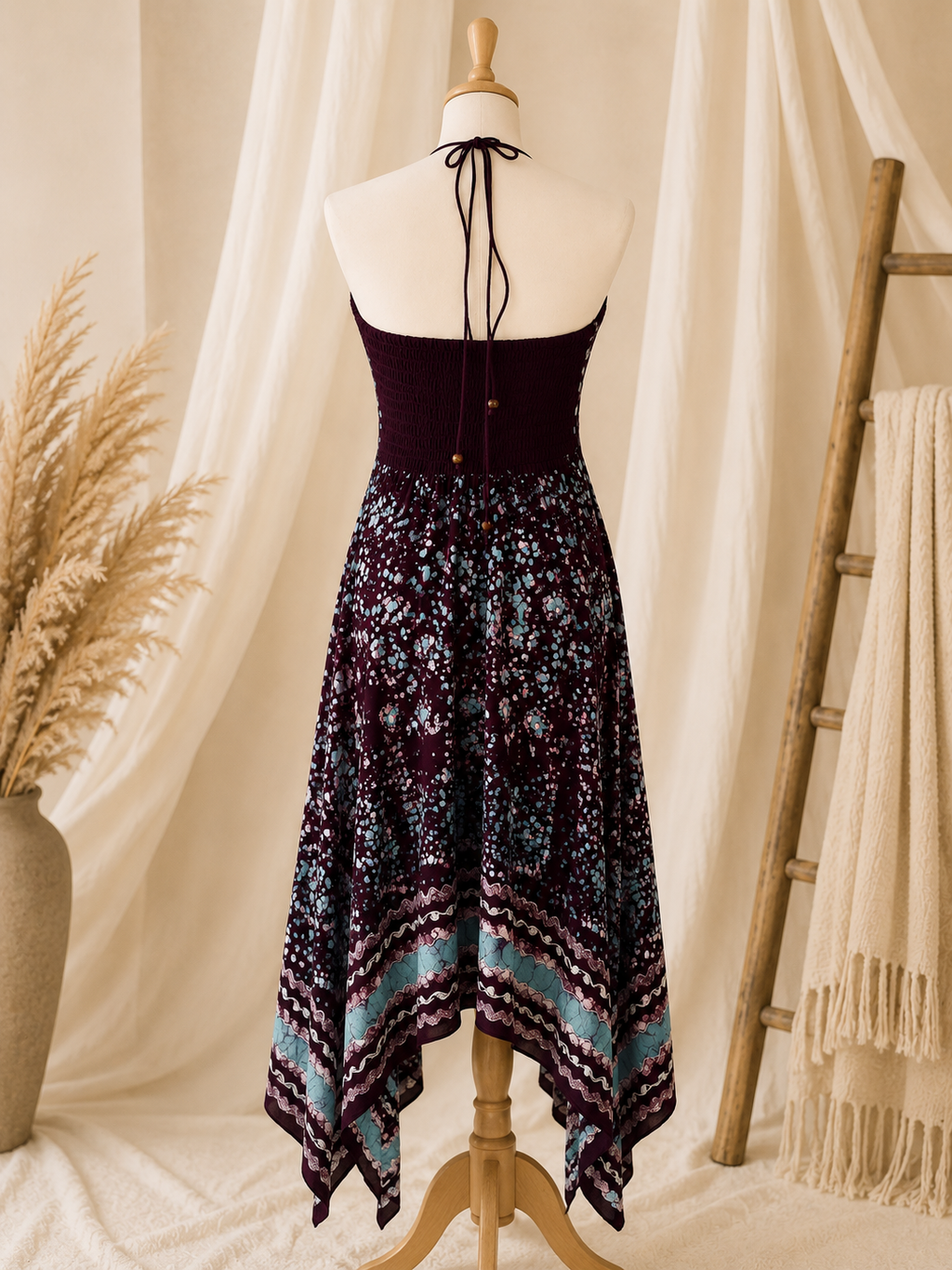 Burgundy Sage Festival Halter Dress