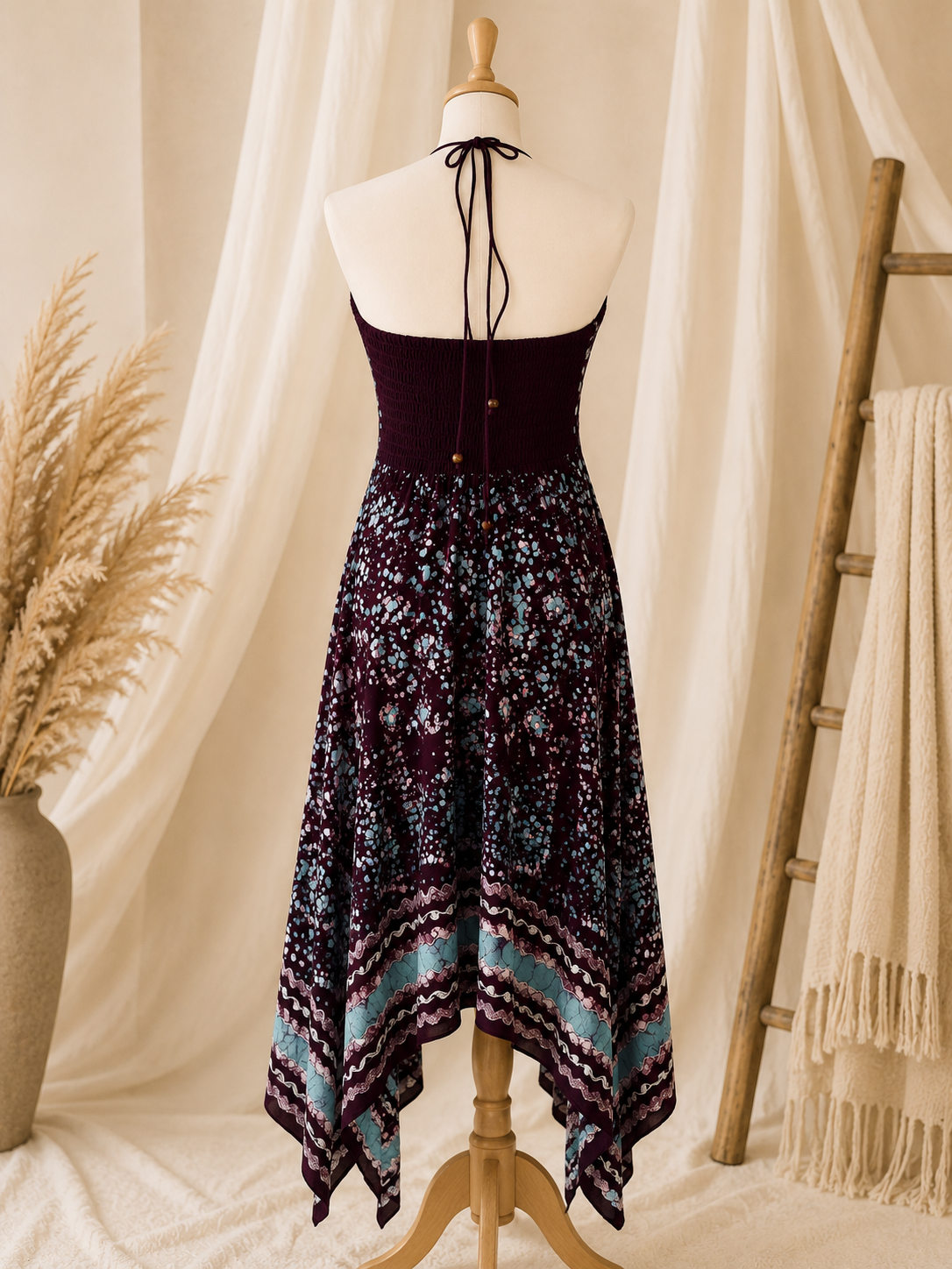 Burgundy Sage Festival Halter Dress