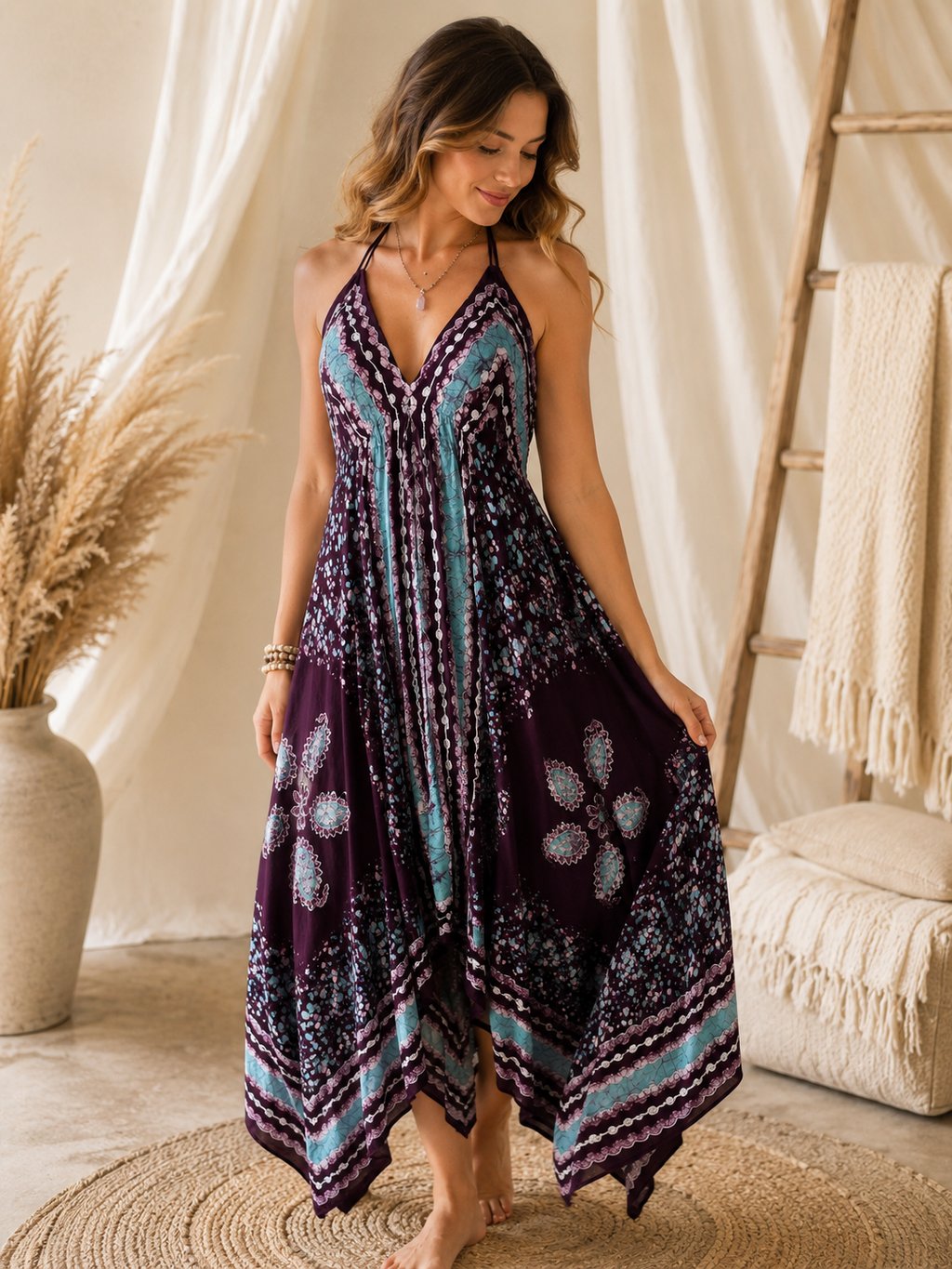 Burgundy Sage Festival Halter Dress