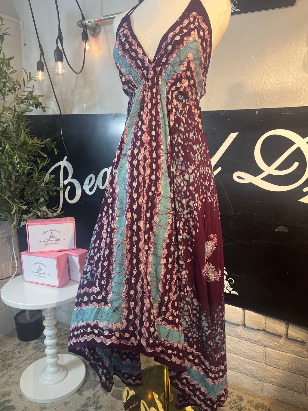 Burgundy Sage Festival Halter Dress C1