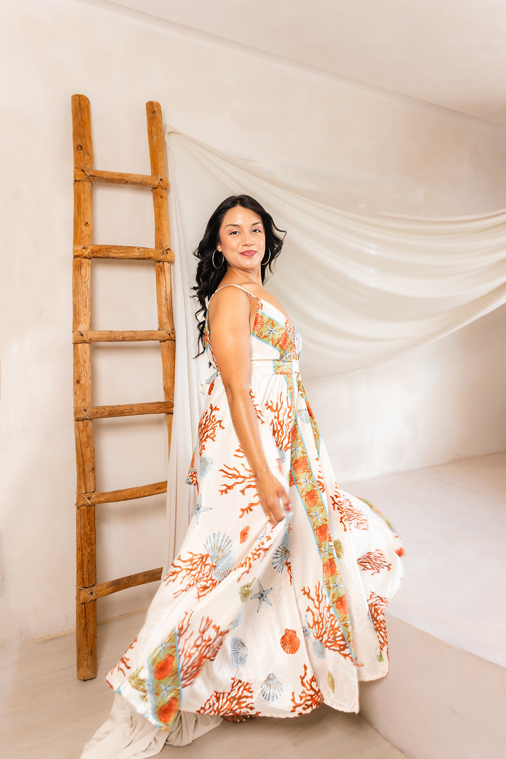 Vacation Dreamy Dress in Cream — one-size silk & rayon maxi dress with adjustable straps