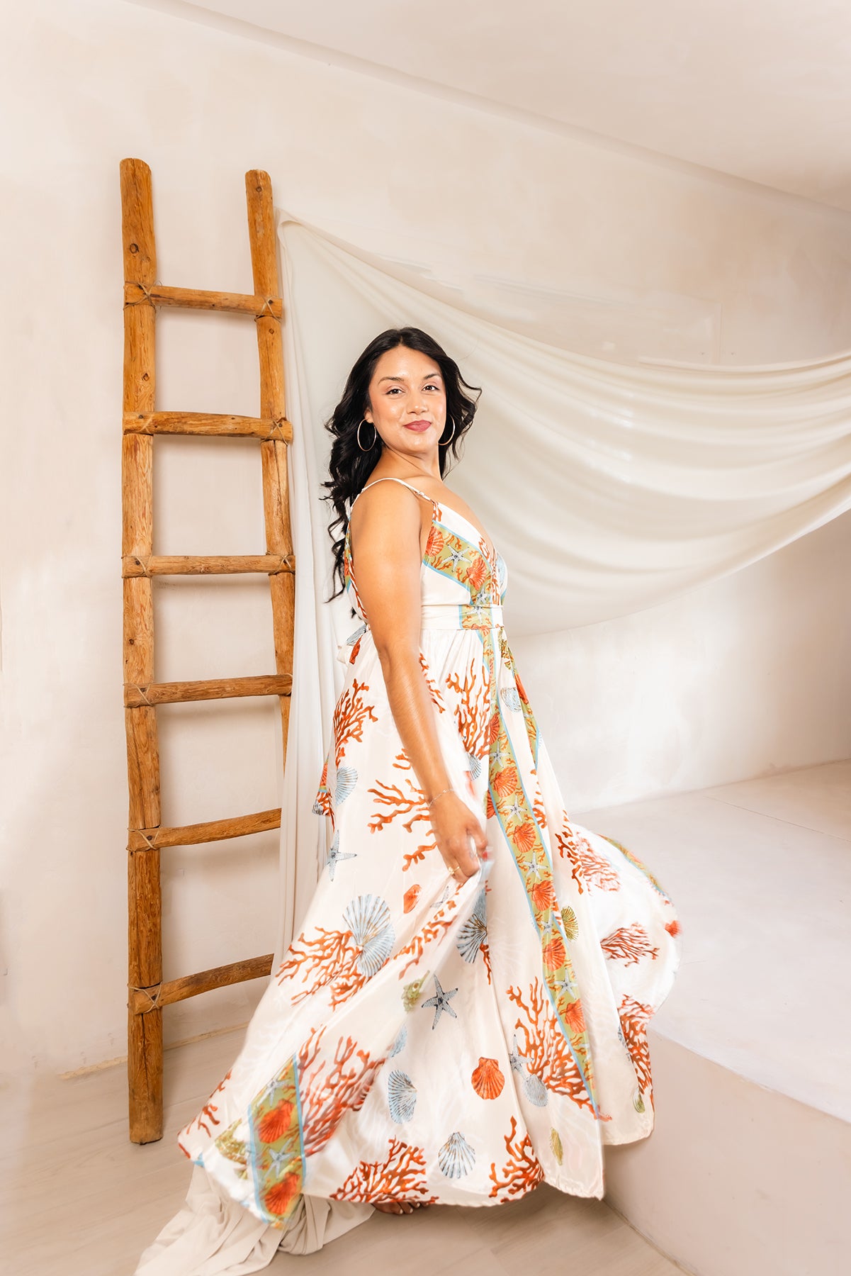 Vacation Dreamy Dress in Cream — one-size silk & rayon maxi dress with adjustable straps