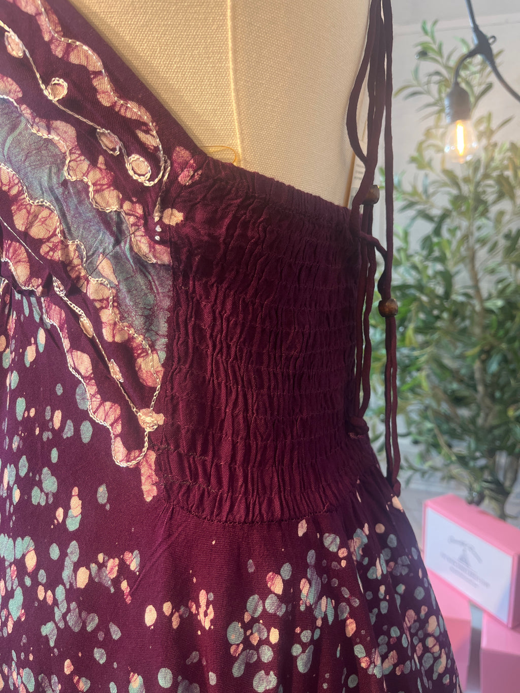Burgundy Sage Festival Halter Dress C1