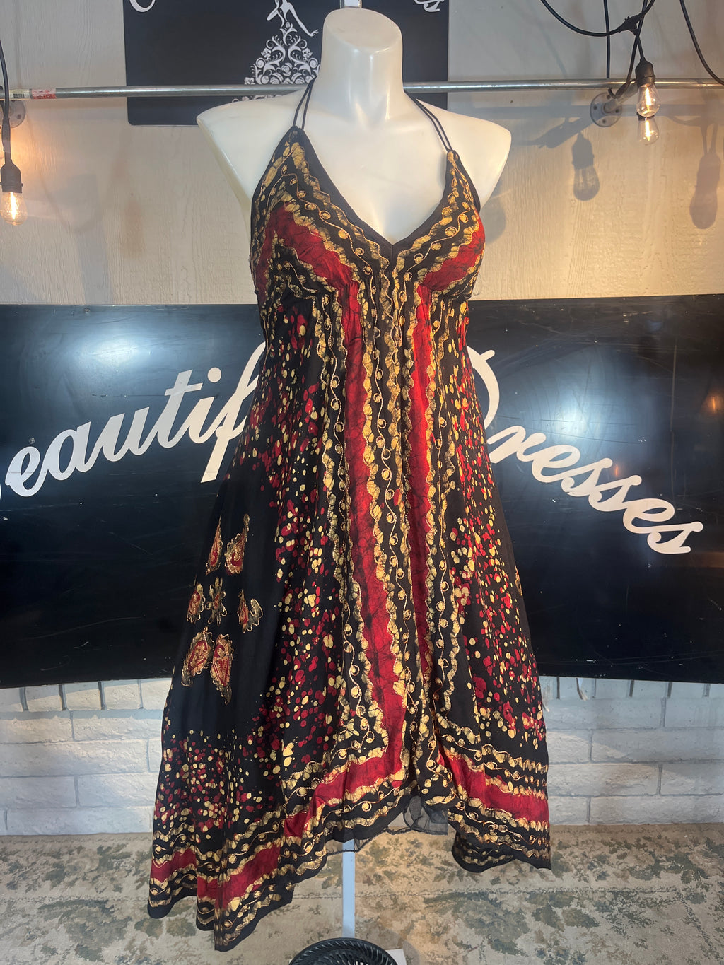 Red Batik Festival Halter Dress C3