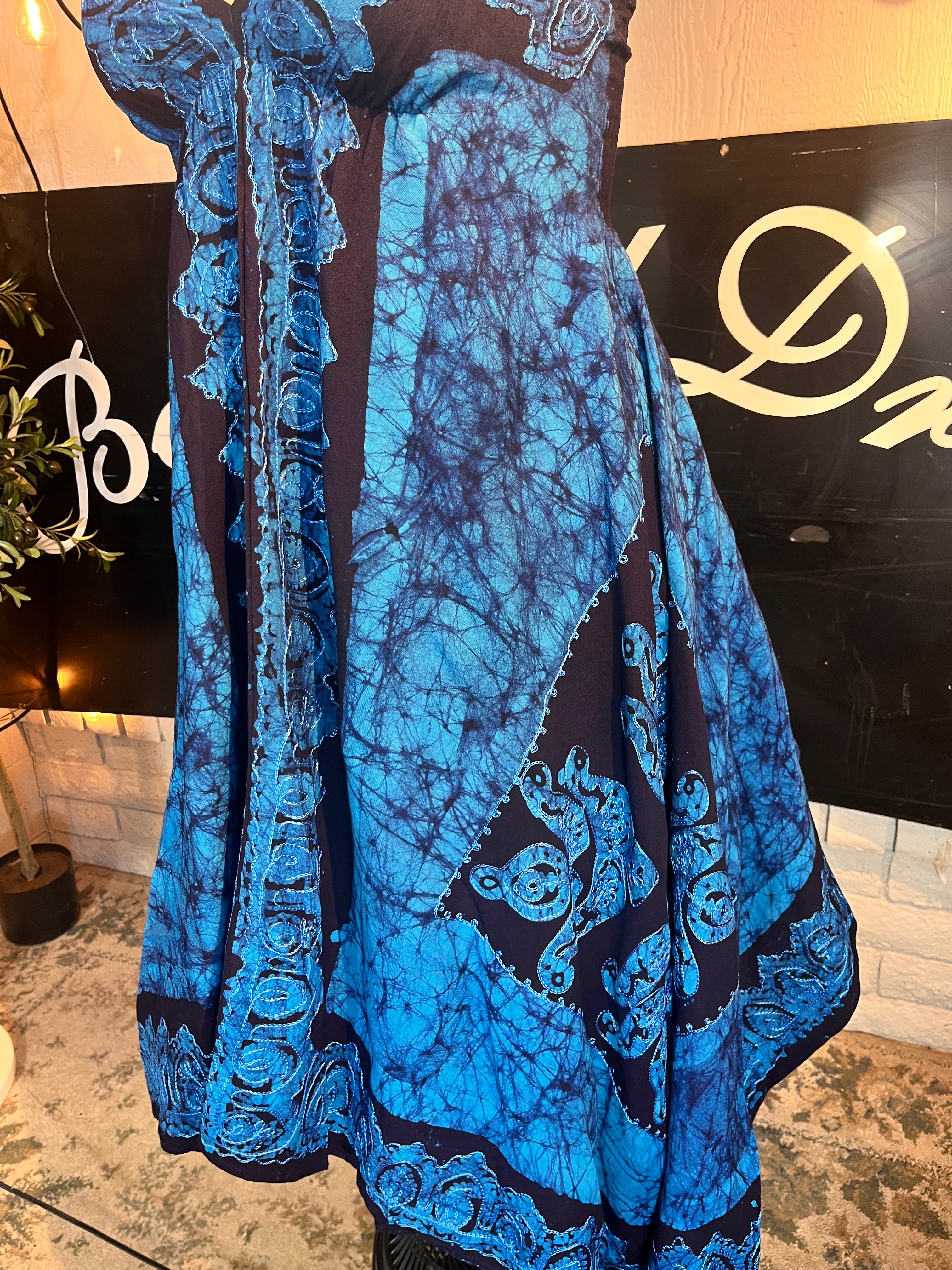 Turquoise Marvel Batik Vacation Dress C7