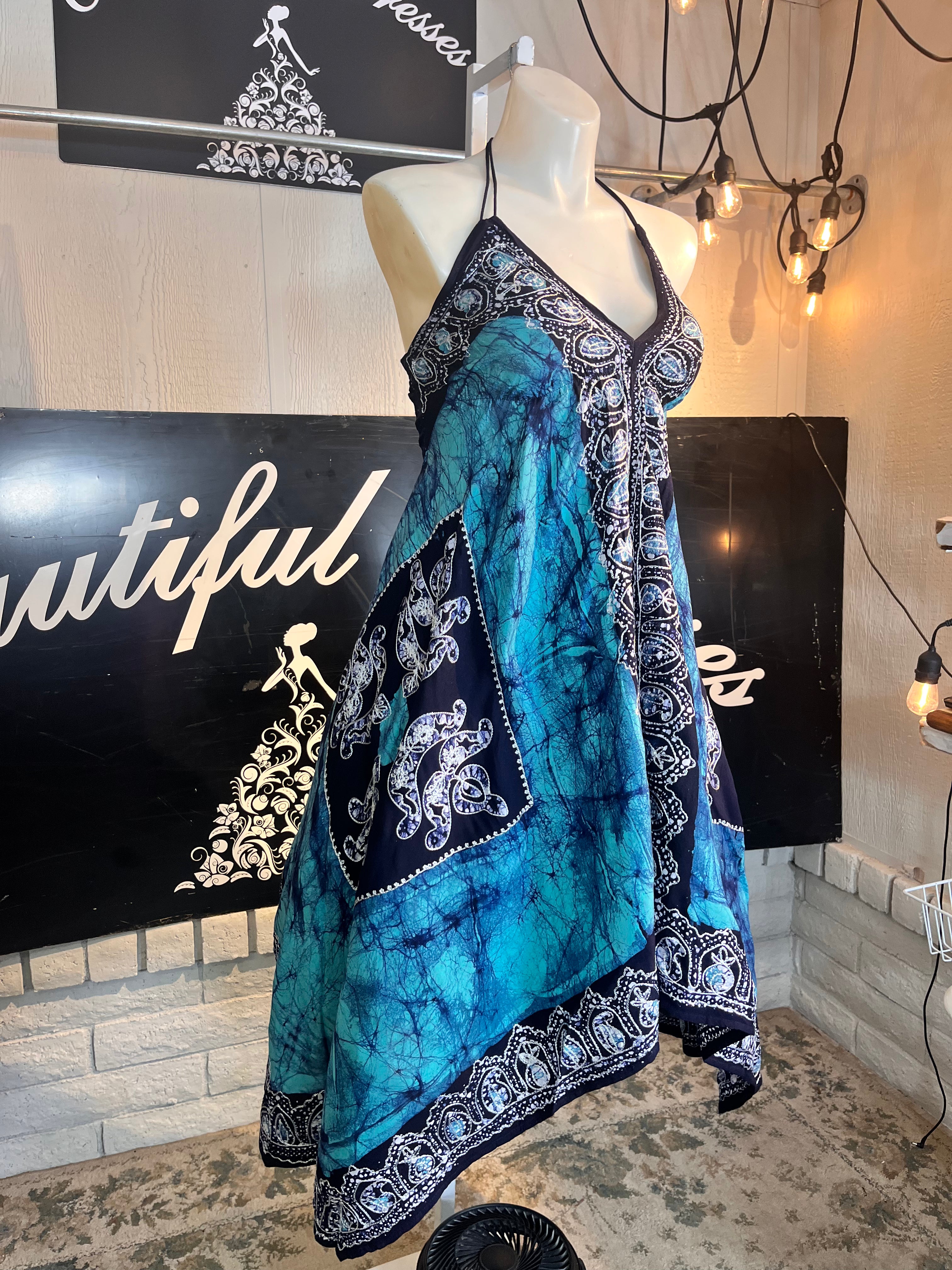 Turquoise Marvel Batik Vacation Dress C7