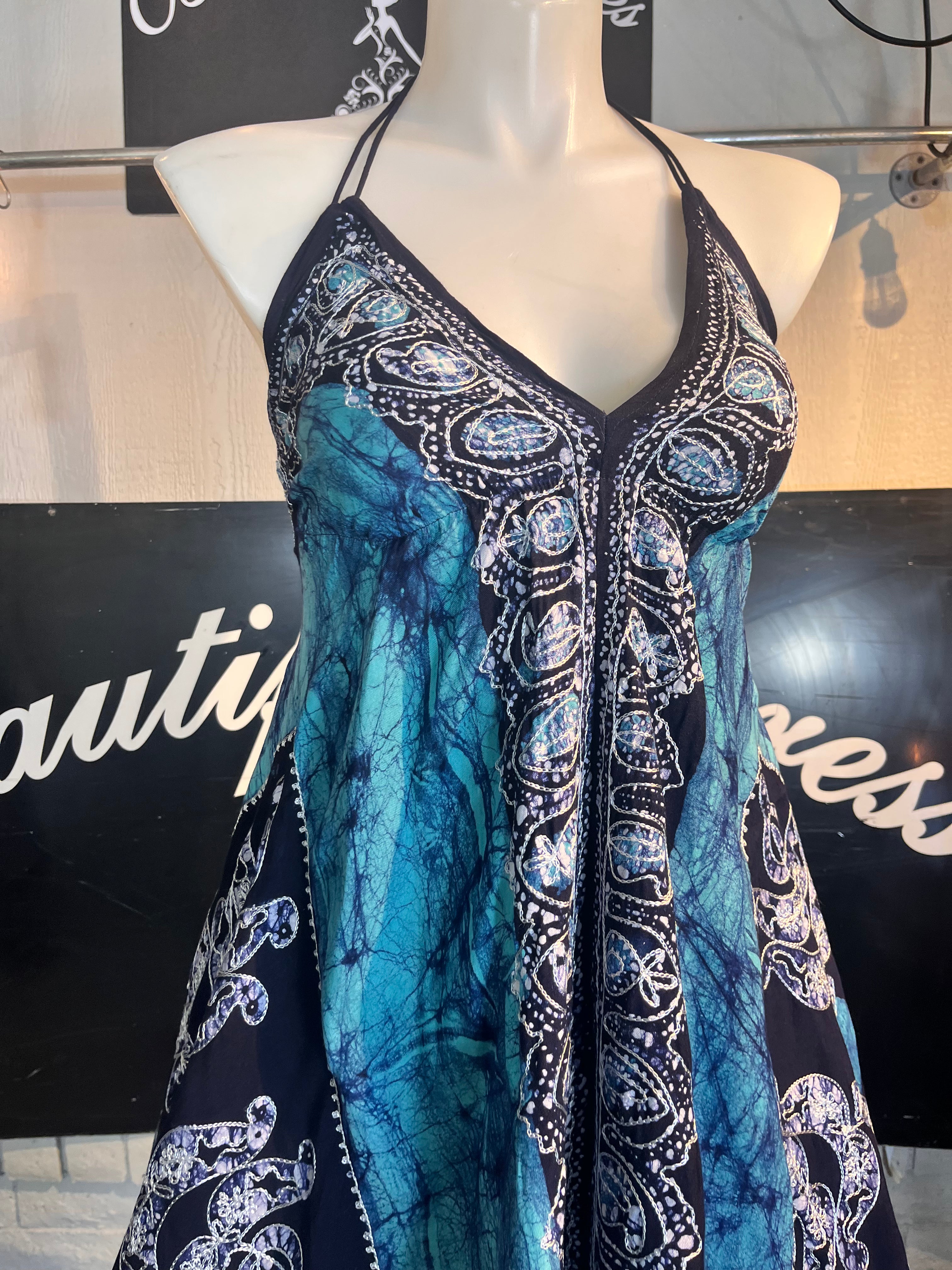 Turquoise Marvel Batik Vacation Dress C7