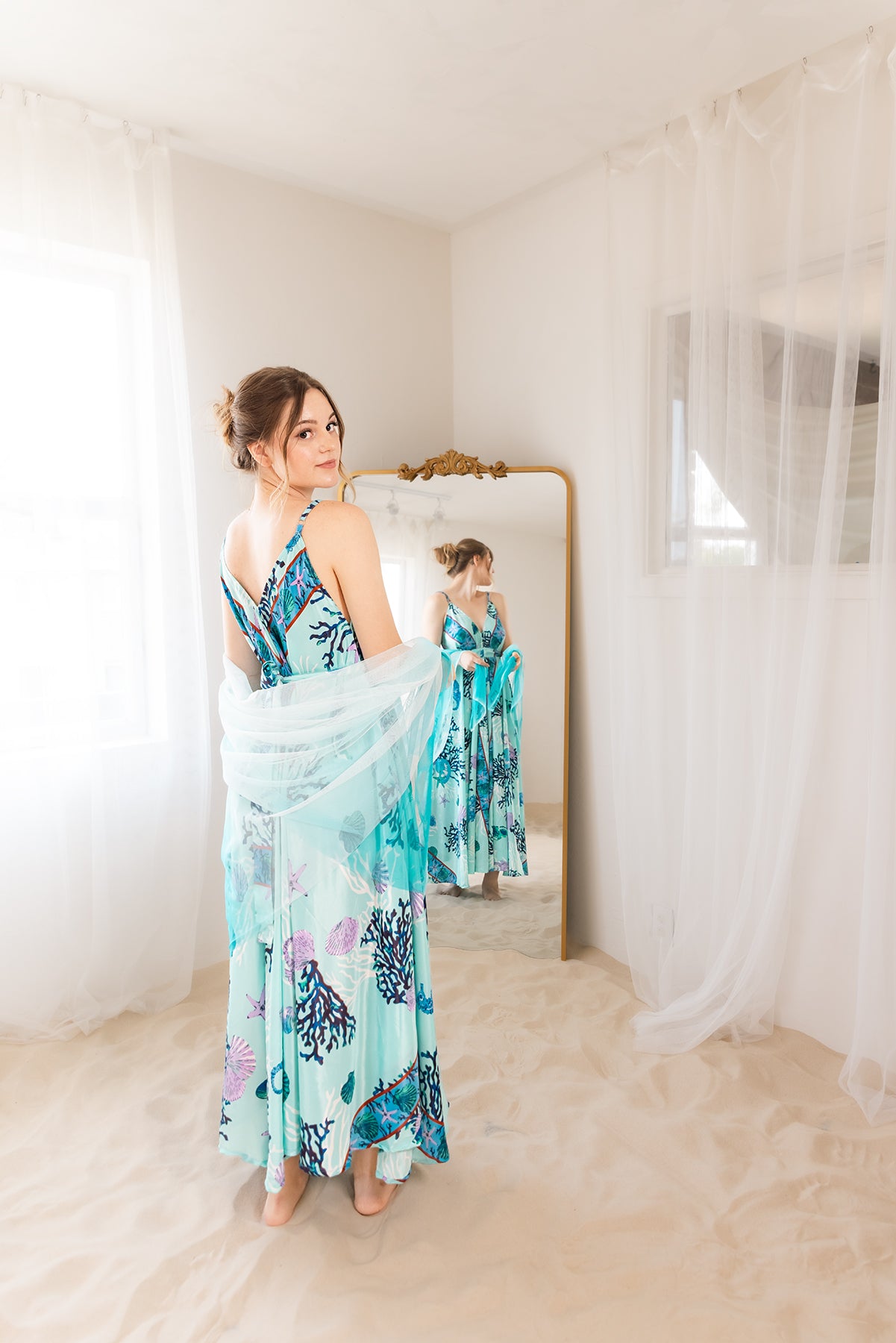 Vacation Dreamy Dress in Turquoise — one-size silk & rayon maxi dress with adjustable straps