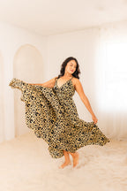 Vacation Dress Global Print in Black — one-size maxi dress fits sizes 2-22