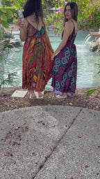 Vacation Dress Multi Color — vibrant orange boho maxi dress with adjustable straps
